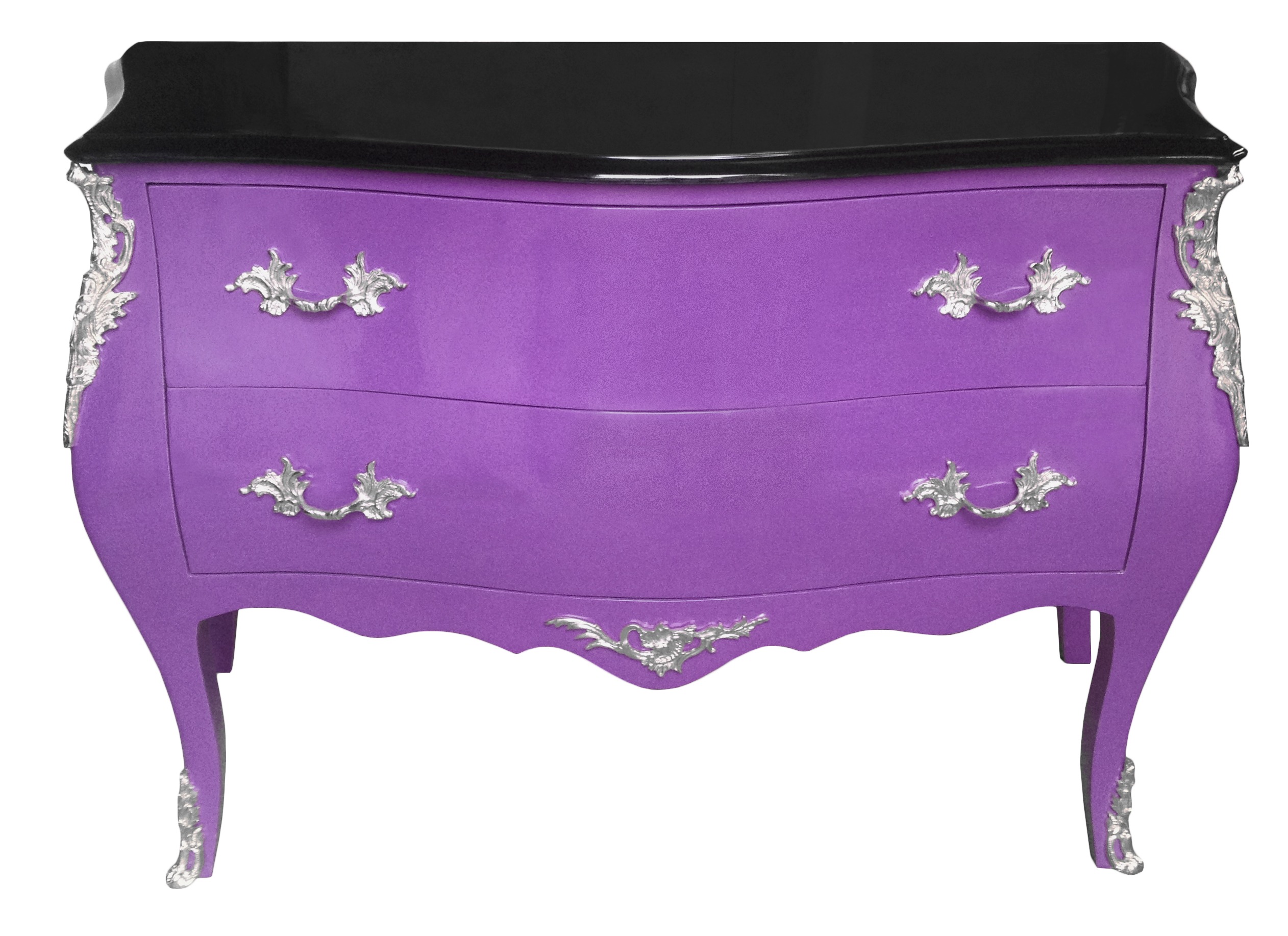 Baroque Dresser Of Louis Xv Style Purple Black Top Silver Bronzes