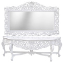 Enorme console avec miroir de style baroque en bois laqué blanc et grand miroir