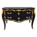 Grande commode baroque de style Louis XV noire, bronzes dorés et marbre noir