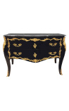 Large baroque dresser black, gold bronzes, black marble top