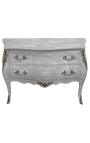 Baroque chest of drawers (commode) of style Louis XV grey patinated wood