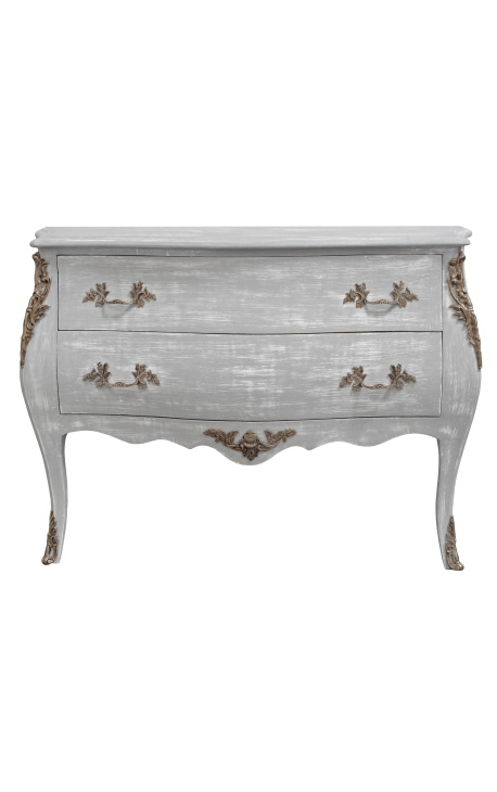 Barokke ladekast (commode) van stijl Louis XV grijs gepatineerd hout