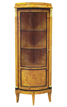 First French Empire style corner display cabinet elm marquetry