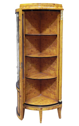 First French Empire style corner display cabinet elm marquetry