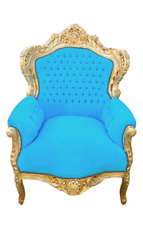 Neuken lawaai Minachting Grand fauteuil baroque velours bleu turquoise et bois doré