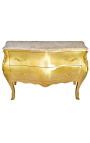 Barokk Commode Louis XV-stil bladgull og beige marmortopp