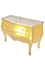 Barokk Commode Louis XV-stil bladgull og beige marmortopp