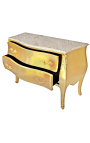 Comò barocco Louis XV stile foglia oro e piano in marmo beige