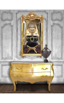 Baroque dresser Louis XV style gold leaf and beige marble top