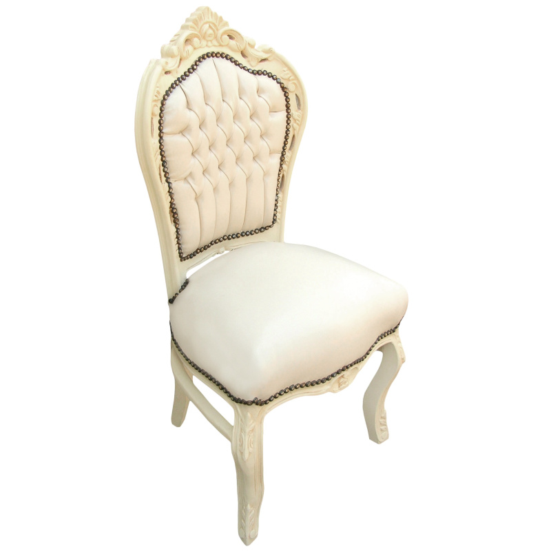 Barok Rococo Stijl Stoel Valse Huid Leerstof En Beige Gelakt Beige