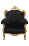 Armchair "princely" Baroque style black velvet and gold wood